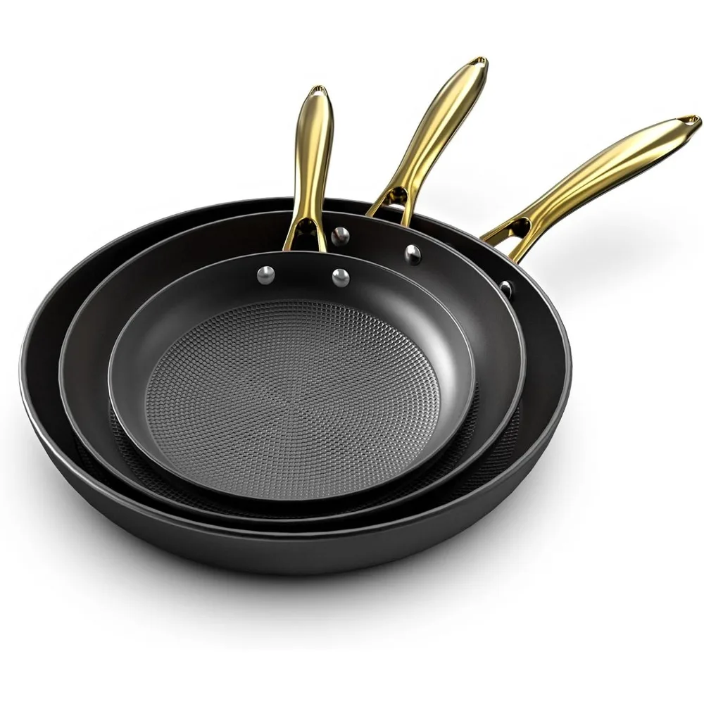 Nonstick Cast Iron Skillets 3 Pcs-8 Inch, 10 Inch and 12 Inch Nonstick Frying Pan Set, Nonstick Pan with Stay Cool Handle,