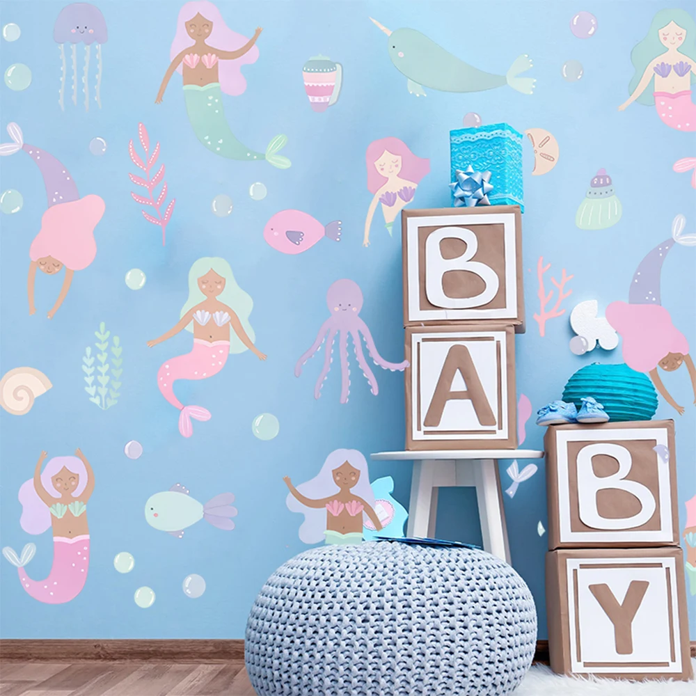 Watercolor Mermaid Wall Sticke - Baby Nursery Ocean review and price