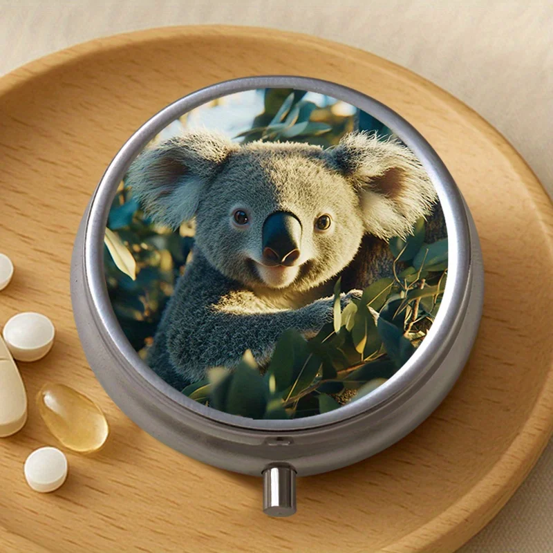 Koala 69 Printed Round Multi-Purpose Metal Box, 3-Layer Mini Portable Container, Suitable for Travel and Outdoor Activities, Multi-Layer Storage Box for Vitamins, Organizer Box, Small Gift Collection Box, Printed Locations May Vary