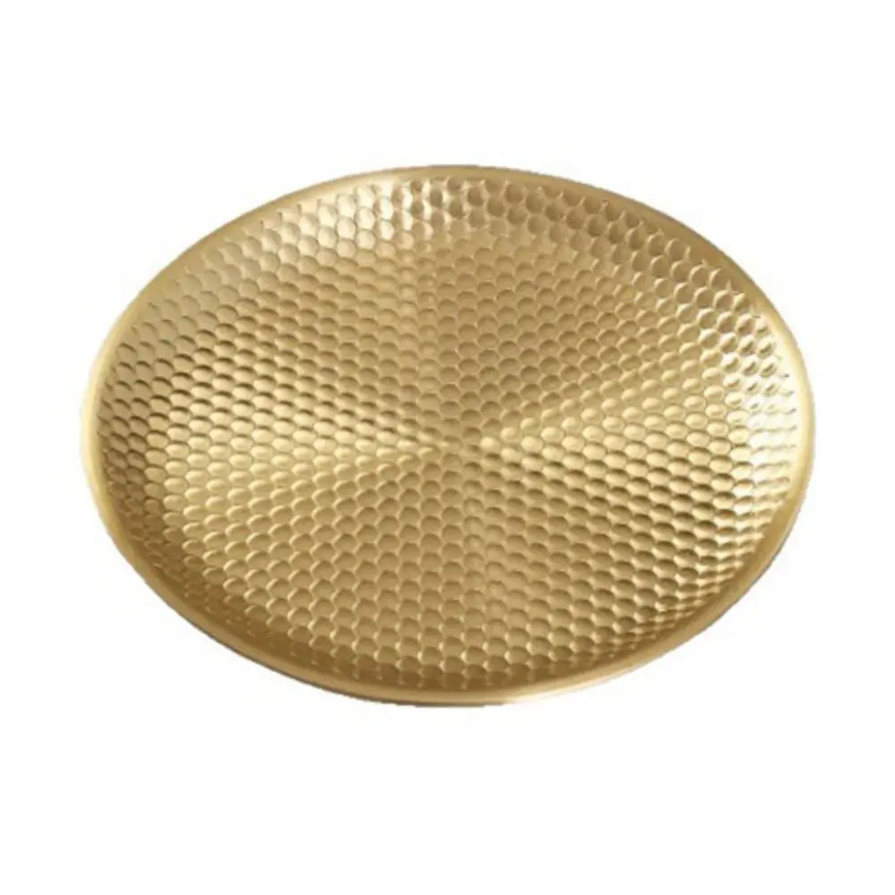 Copper Brass Material Copper Fruit Altar Plate Handcrafted Design Ball Bead Accent Brass Offering Tray Engraving Pattern
