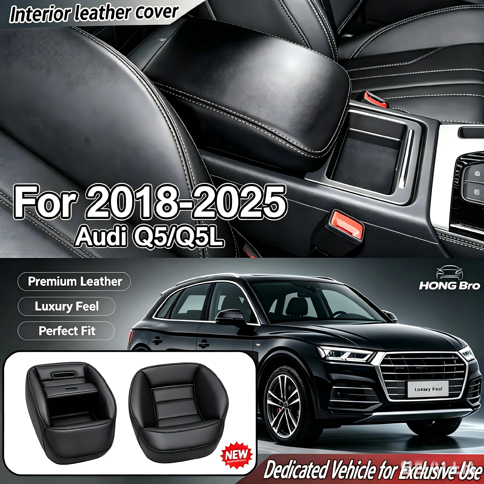 Microfiber Leather Center Console Armrest Box Protector Cover No Disassembly Auto Accessories For AUDI Q5 2018-2025