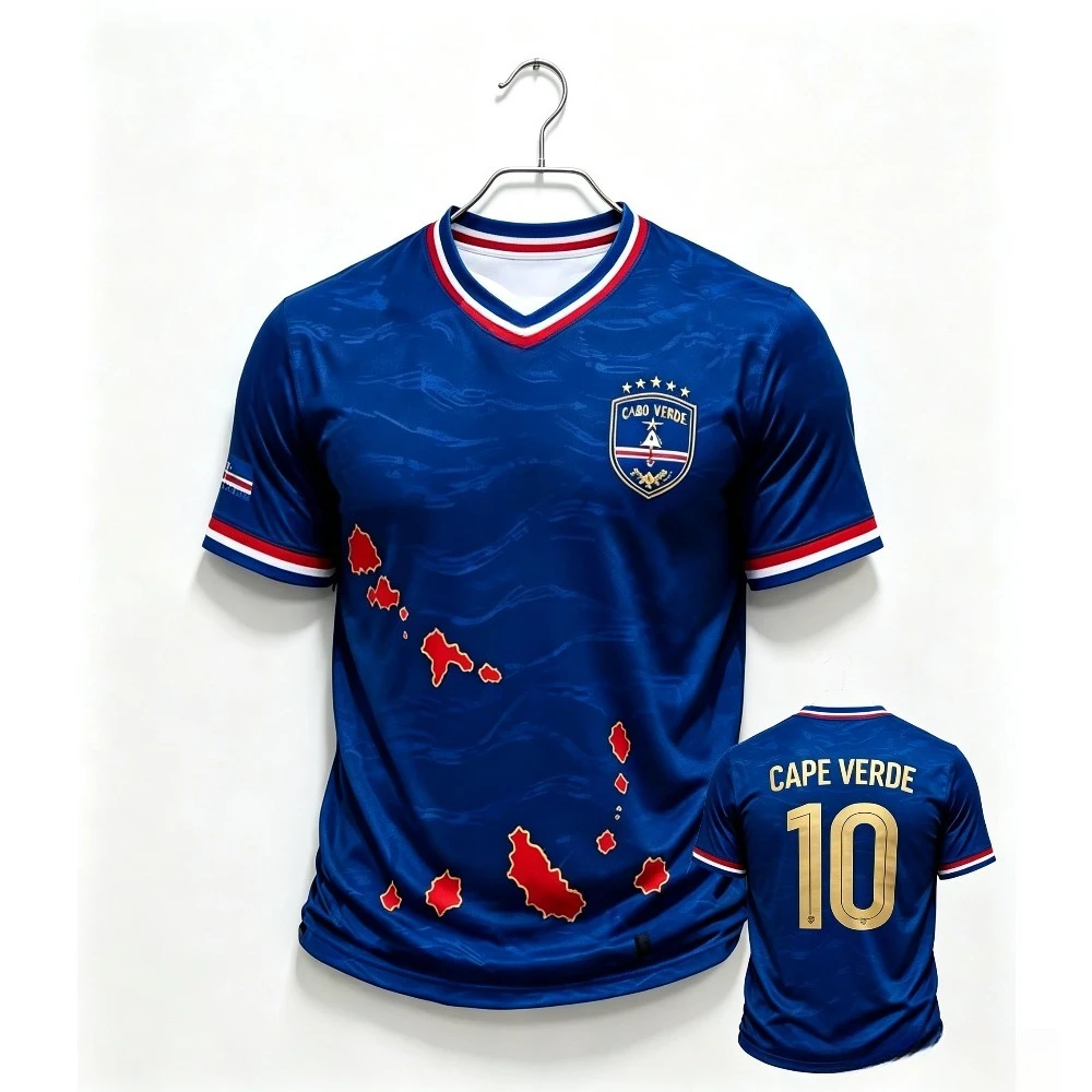 Men Cape Verde Soccer JerseyNo.10 Short Sleeve Football Training Shirt Quick Dry Sports Uniform Front and Back Printed
