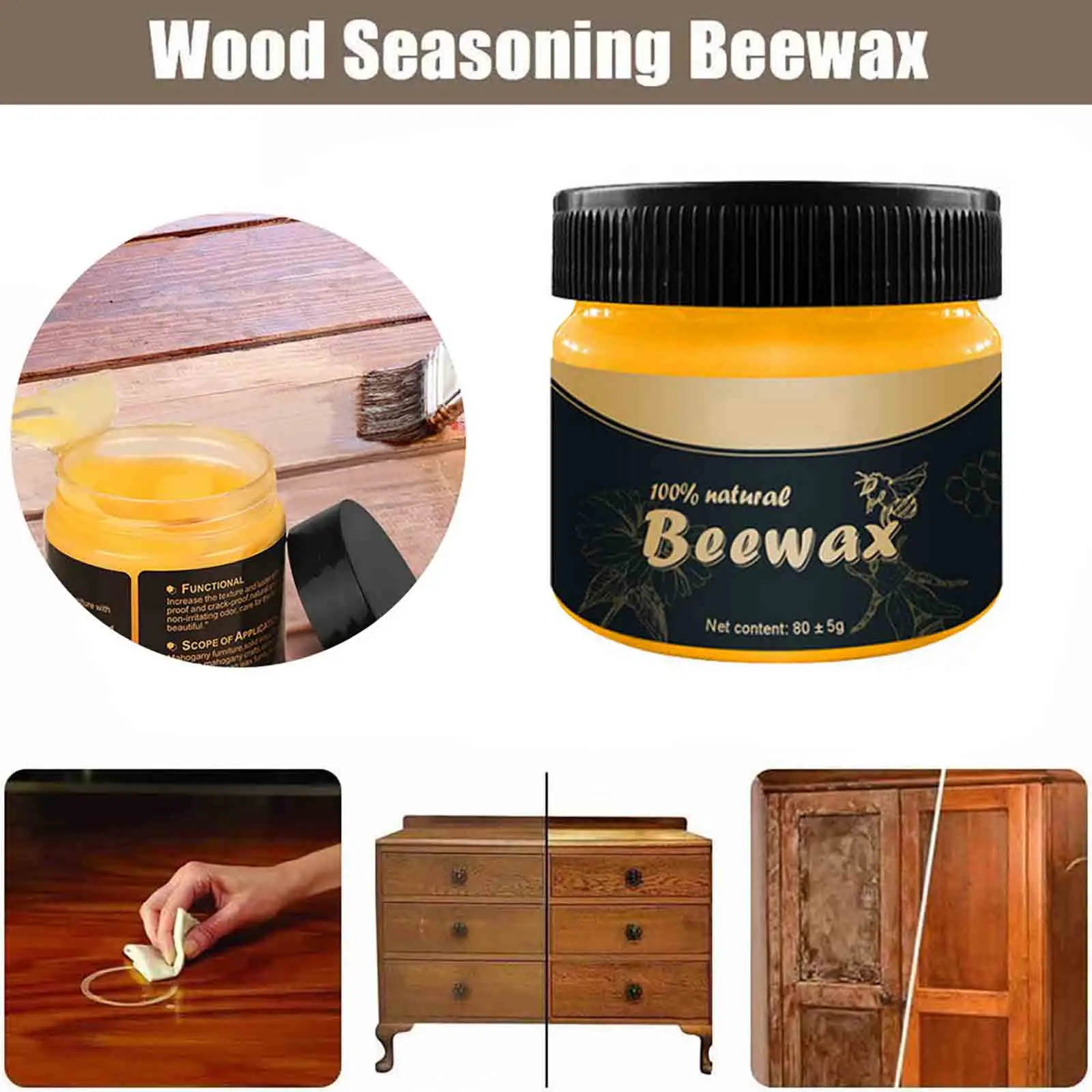 Wooden Seasoning Beewax Organic Natural Pure Wax Furniture Care Proof & Repair Maintenance Wax Wood Cleaning Polishing Supplies