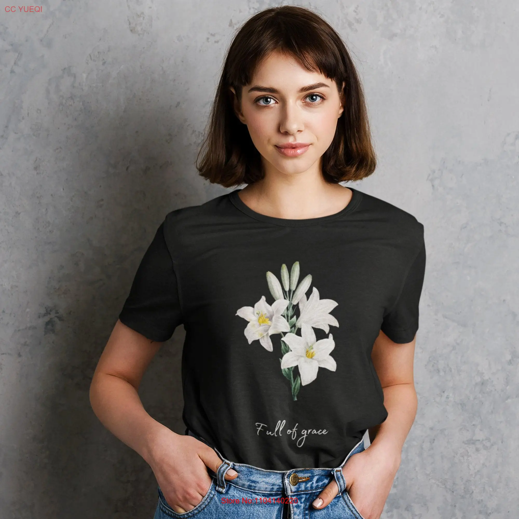 Full of Grace unisex T Shirt Christian Hail Mary Prayer Symbolic Lillies flower graphic tee Catholic gift