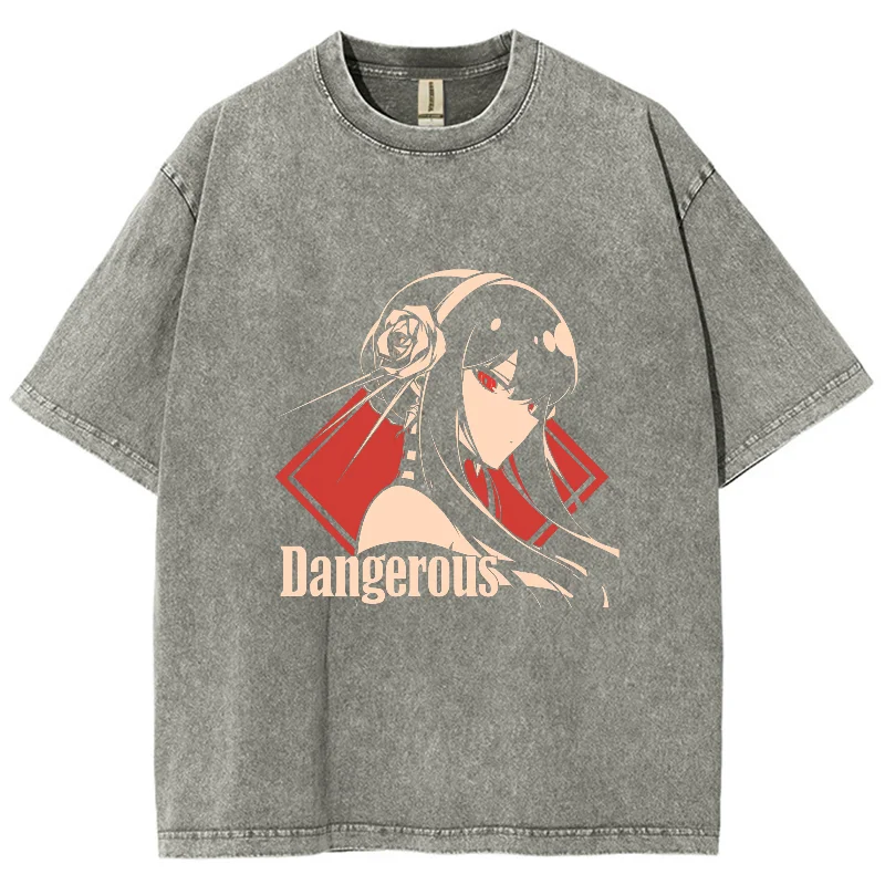 Maglietta con stampa di personaggi Anime giapponesi Unisex Wash oversize Vintage manica corta Otaku Basic confortevole Top Summer Daily