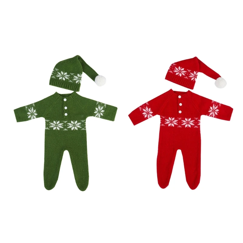 

Newborn Baby Photo Shoot Props Christmas Jumpsuit & Red Hat Photography Clothing