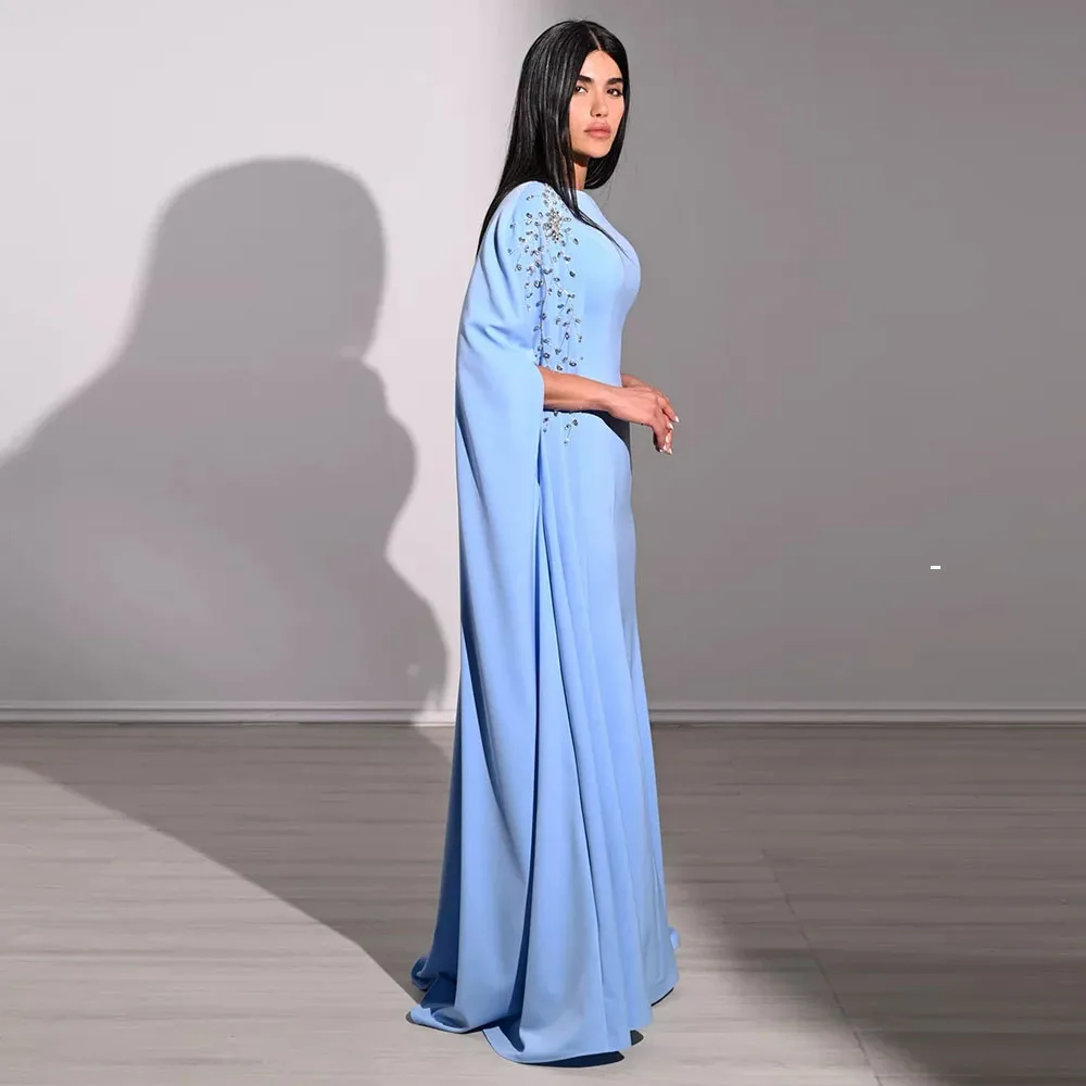 O Neck Ivory Women's Evening Gown Floor Length Prom Dress Mermaid Saudi Dress Sleeveless Beading Formal Party Gown