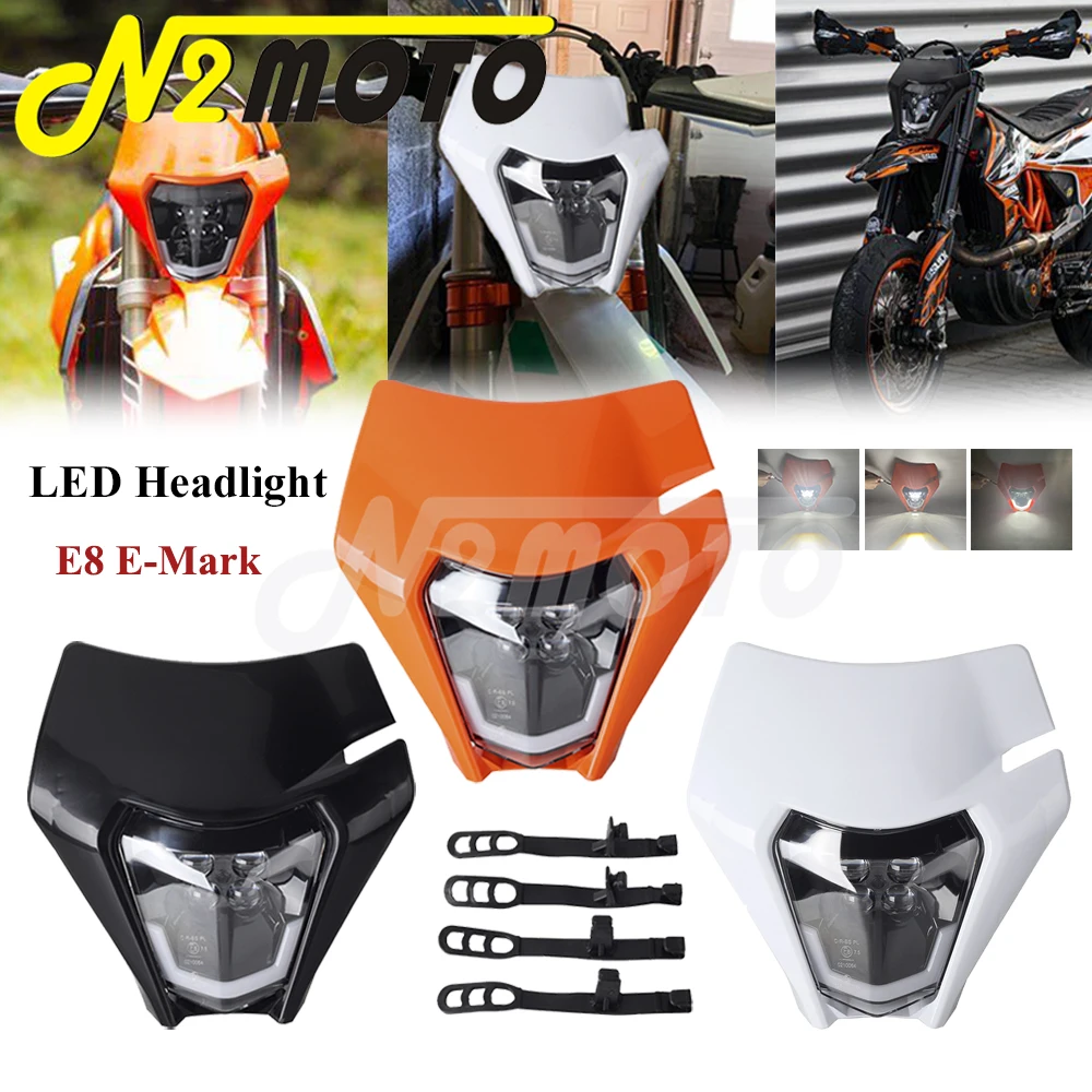 

Dirt Bike LED Headlight W/ Mask For 690 SMC Enduro R EU US orange 300 450 500 EXC XC-W Six Days 350 EXC-F FREERIDE 250 F