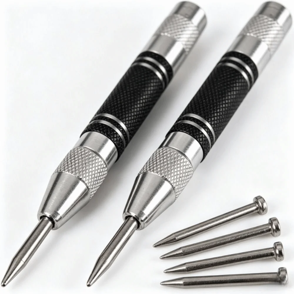 2PCS High Speed Steel Automatic Center Punch Adjustable Tension Compact Steel Body Spring Loaded Center Punch
