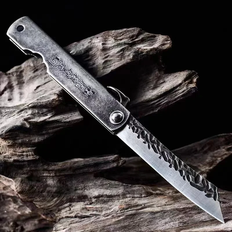 EDC 2024 Portable Fishing Outdoor Tools Damascus Mini Self Defense Tactical Copper Handle Manual Folding Knife