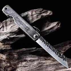 EDC 2024 Portable Fishing Outdoor Tools Damascus Mini  Self Defense Tactical Copper Handle Manual Folding Knife