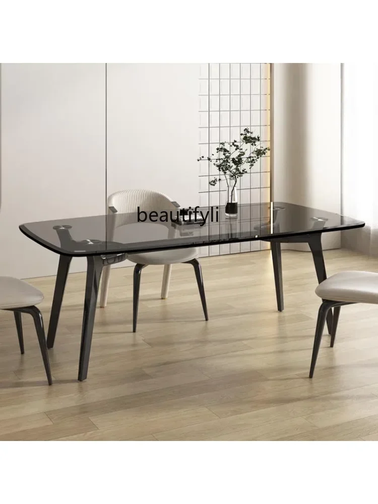 Minimalist Glass Dining Table Rectangular Dining Table Household Small Apartment Designer Suspension Tempered Glass Table Simple