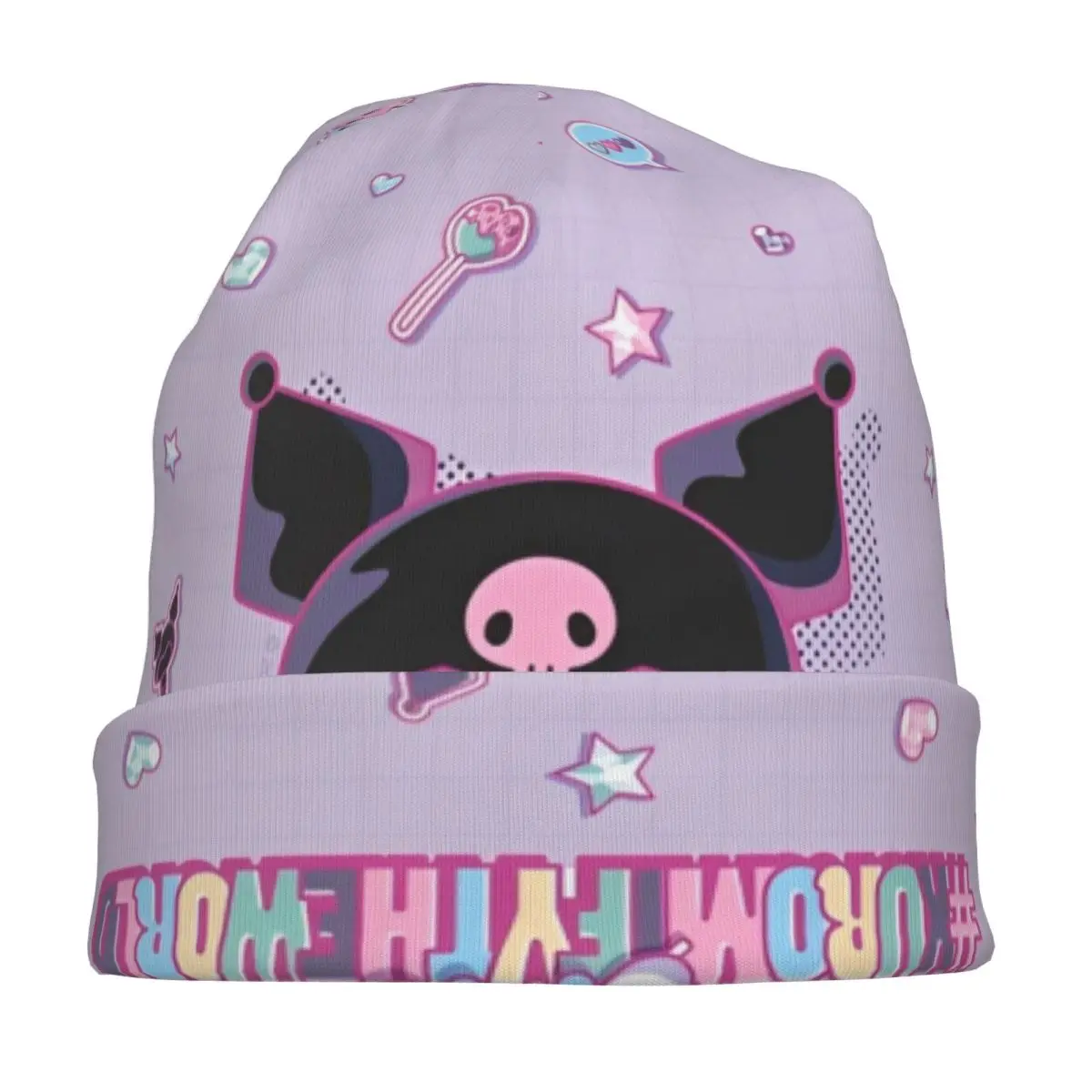 Kawaii لطيف Kuromi Skullies قبعة صغيرة سانريو الكرتون الخريف الشتاء الرجال النساء الشارع قبعات دافئة ذات الاستخدام المزدوج بونيه قبعة