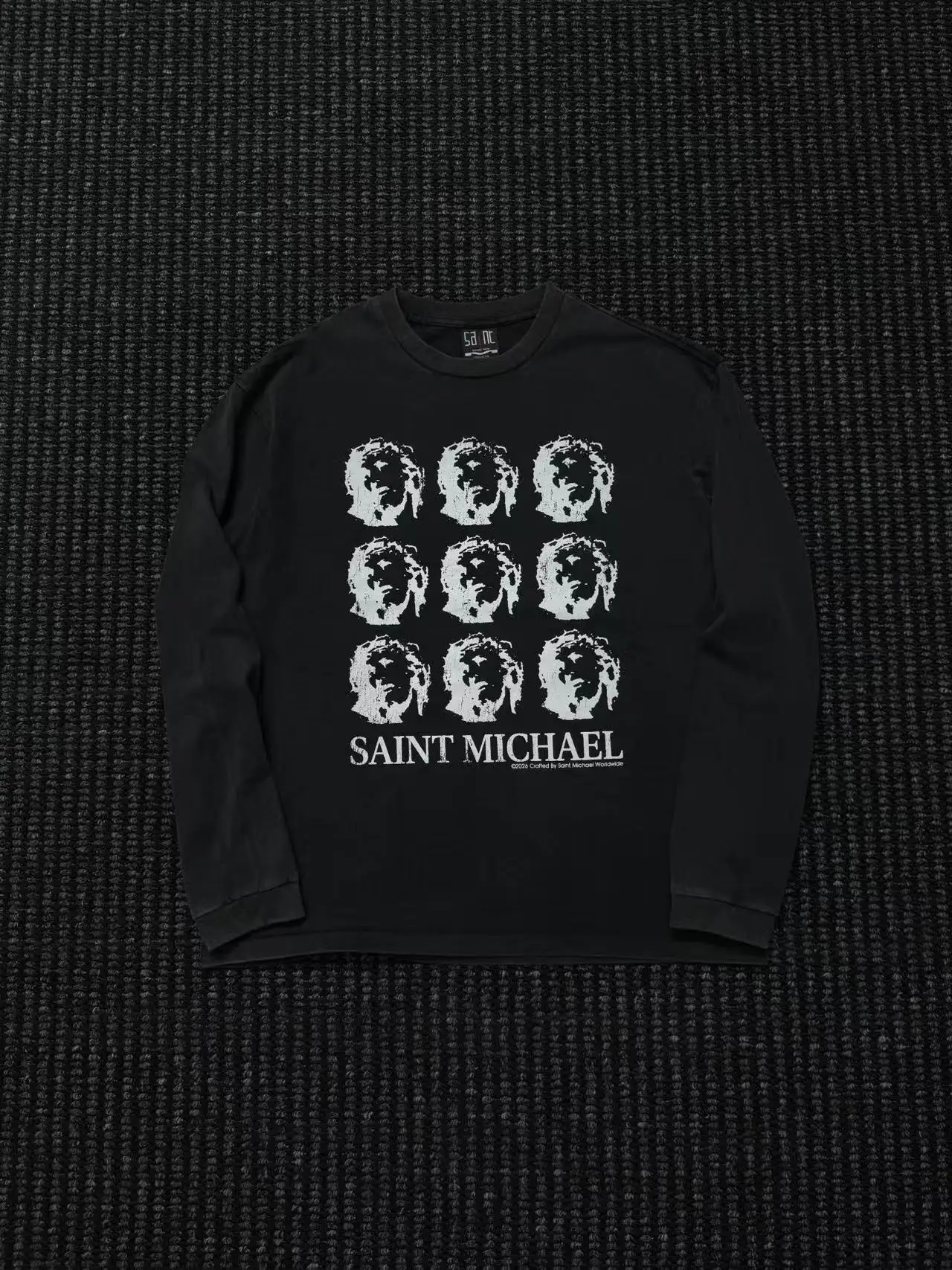 Saint of Michael Vintage Letter Pattern Printed Washed Long Sleeved Street Casual Loose Cotton Round Neck Simple Sports T-shirt