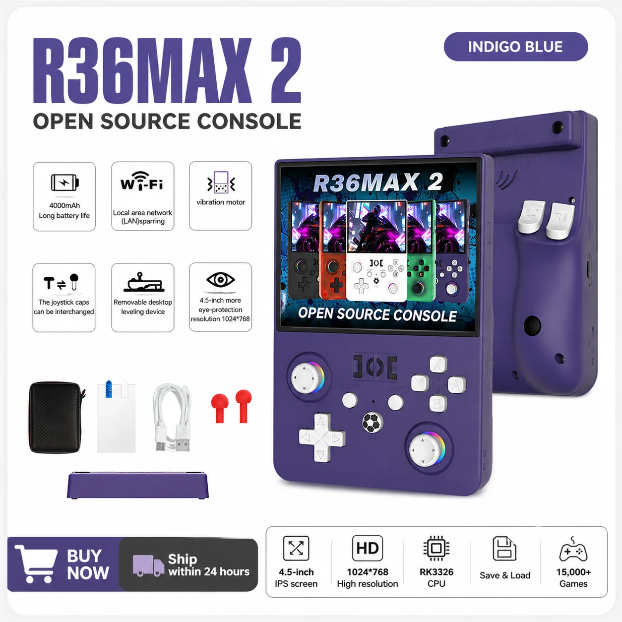 

R36Max2 Linux System Handheld Game Console 4.5 Inch IPS Screen 64G/128G Portable Retro Pocket Player Built-in 22000+ Games