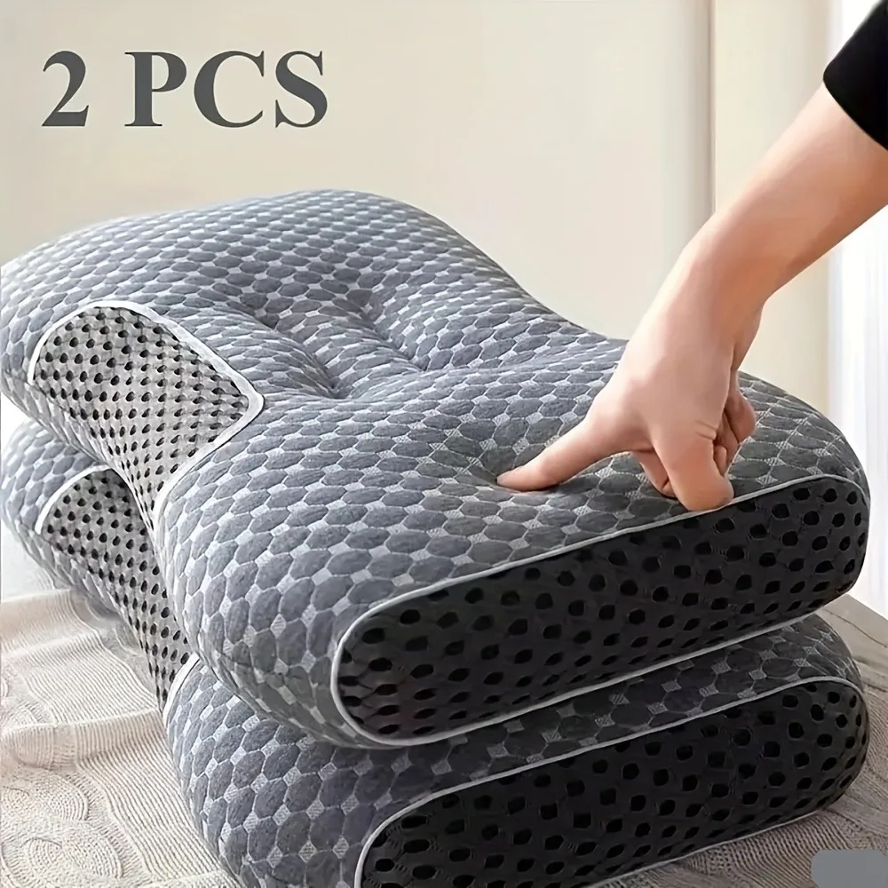 2pcs Massage Neck Pillows Adjustable Ergonomic Orthopedic Contour Support,High-Quality Pillow Core With Removable Zippered Cover