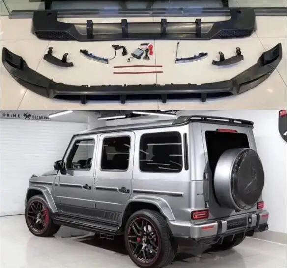 For Benz W464 G-Class G63 AMG 2019-2023 PP Matte Black Bumper Front Lip Splitters Rear Trunk Diffuser Spoiler Body Kit