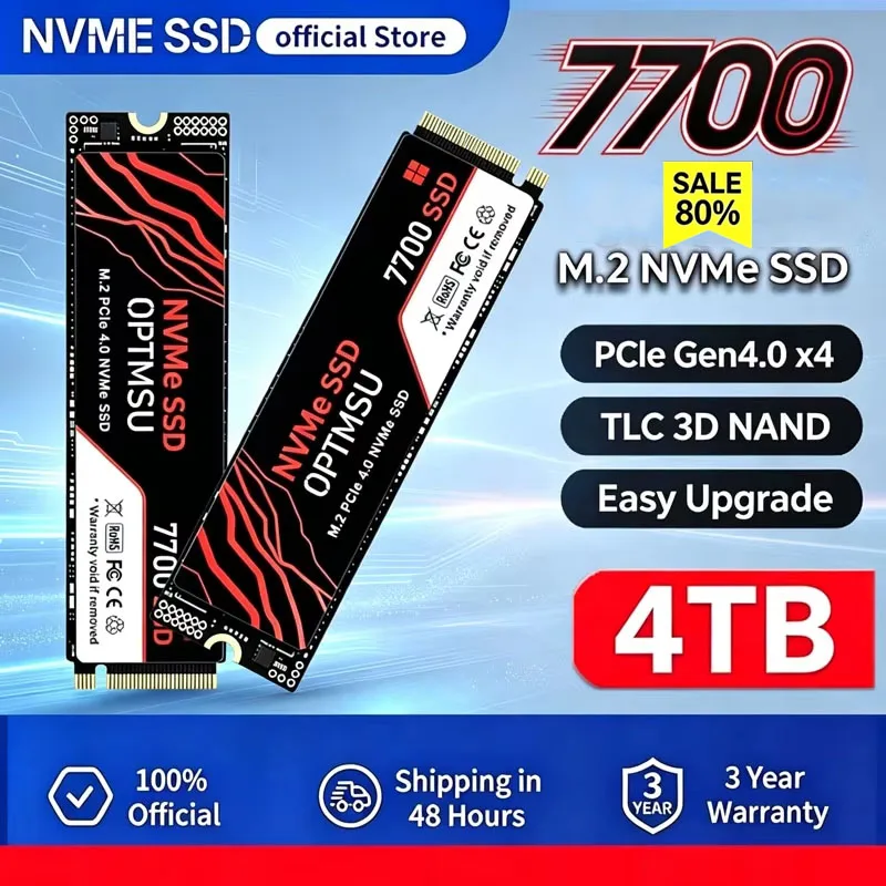 M.2 2280 NVMe SSD 7700 PCIe4.0 X4 High Performance Solid State Disk TLC 3D NAND 1TB 2TB 4TB For PC Desktop Upgrade