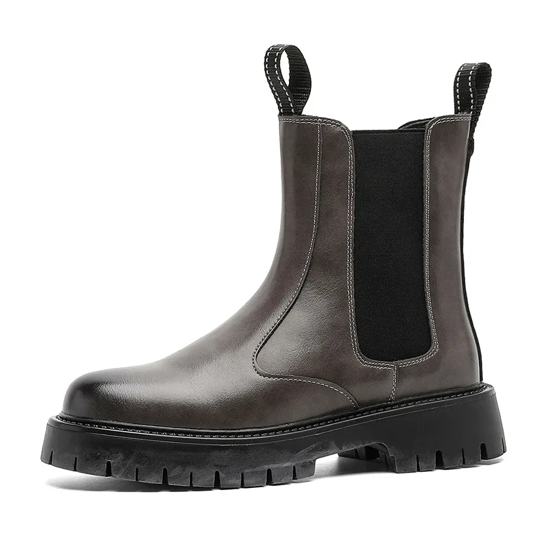 mens fashion stage nightclub high platform boots black grey original leather shoes cowboy motorcycle boot long chelsea botas man