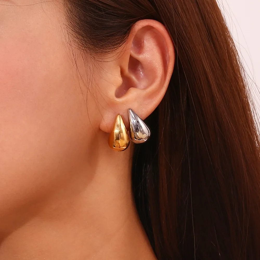 Pendientes colgantes de gota de agua brillantes Retro para mujer, aretes gruesos huecos ligeros, aros gruesos de oro y plata, joyería de moda