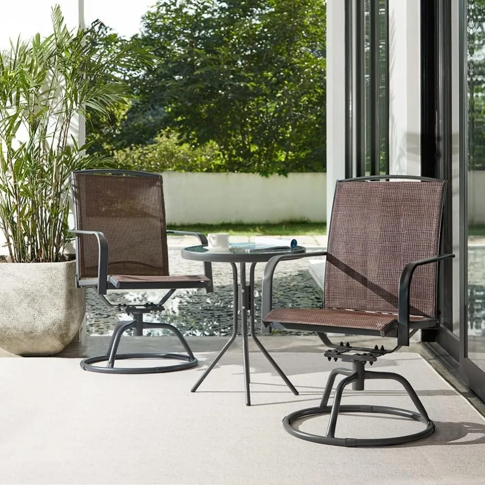 2 Swivel Patio Chairs W/Breathable Textilene & 1 Patio Table W/Tempered Water Wave Glass