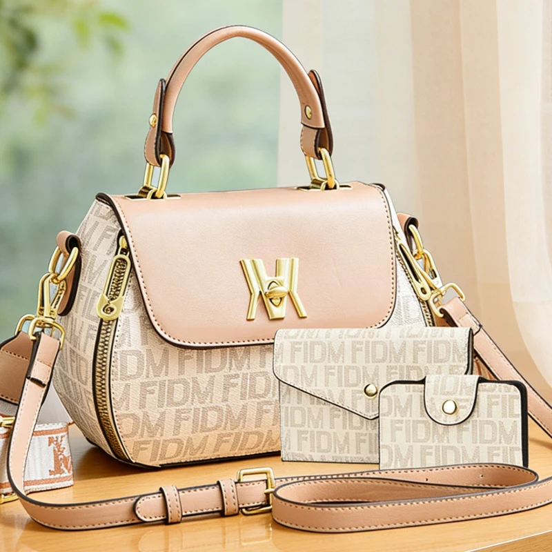 An elegant and sophisticated 3-piece women's handbag set. Stylish apple-shaped bags with premium letter prints that go with any - view 6