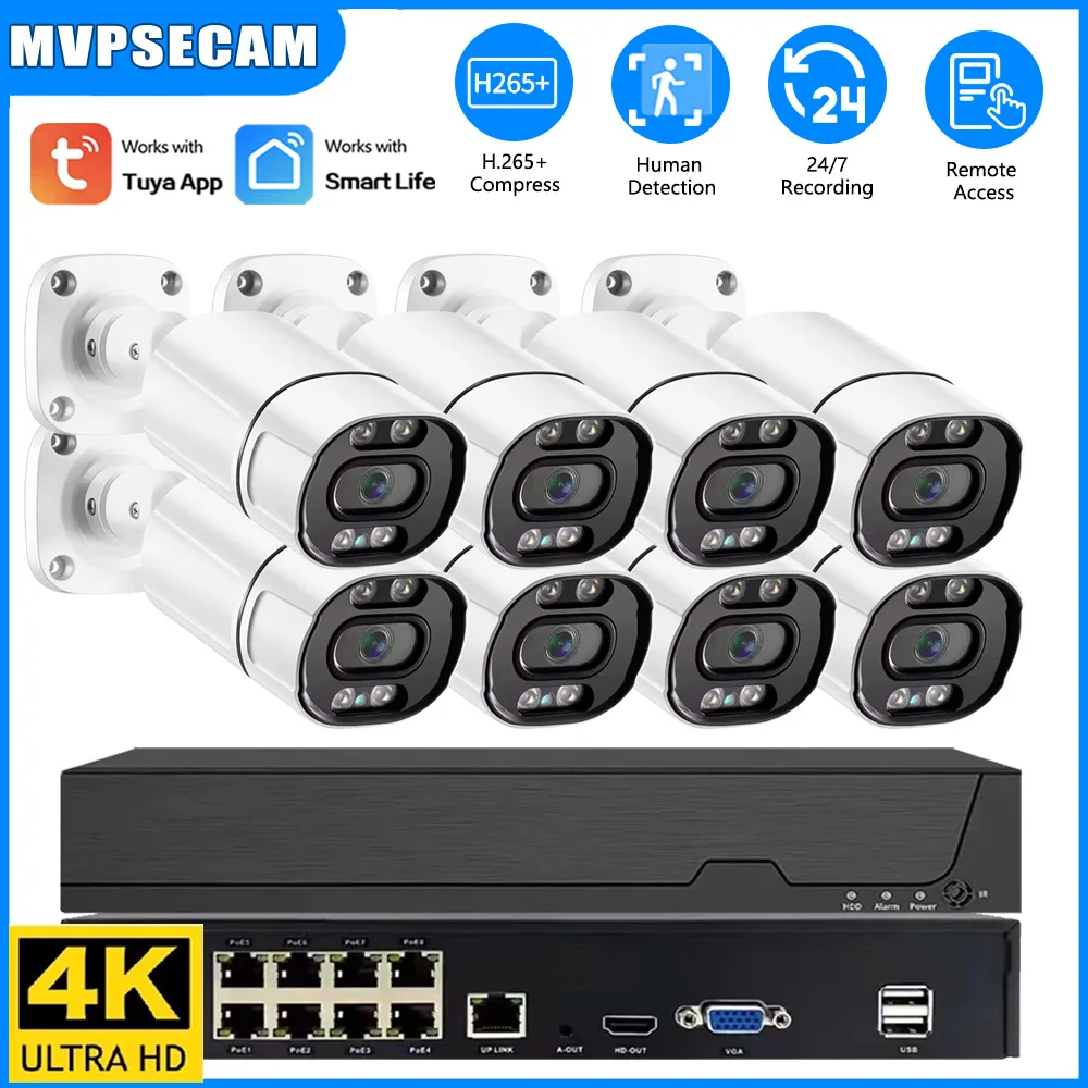 

4K 8MP POE NVR Security Camera System 8CH NVR Kit Outdoor Audio IP Bullet Camera CCTV Video Surveillance for Home & Business