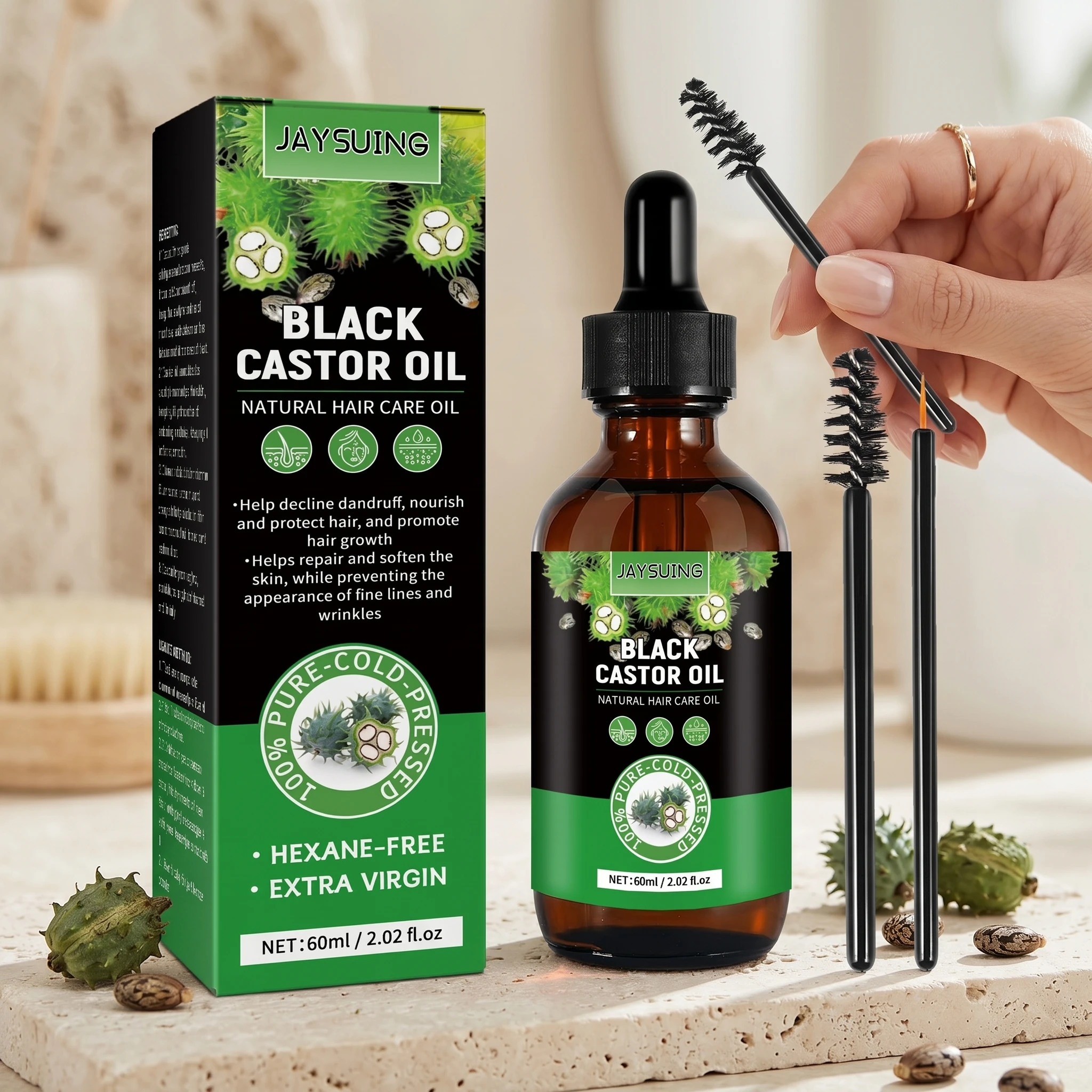 Hair Regrowth Essential Oil Repairing Dryness Damaged Hair Revitalize Follicles Improves Hairline Nourishment Black Castor Serum
