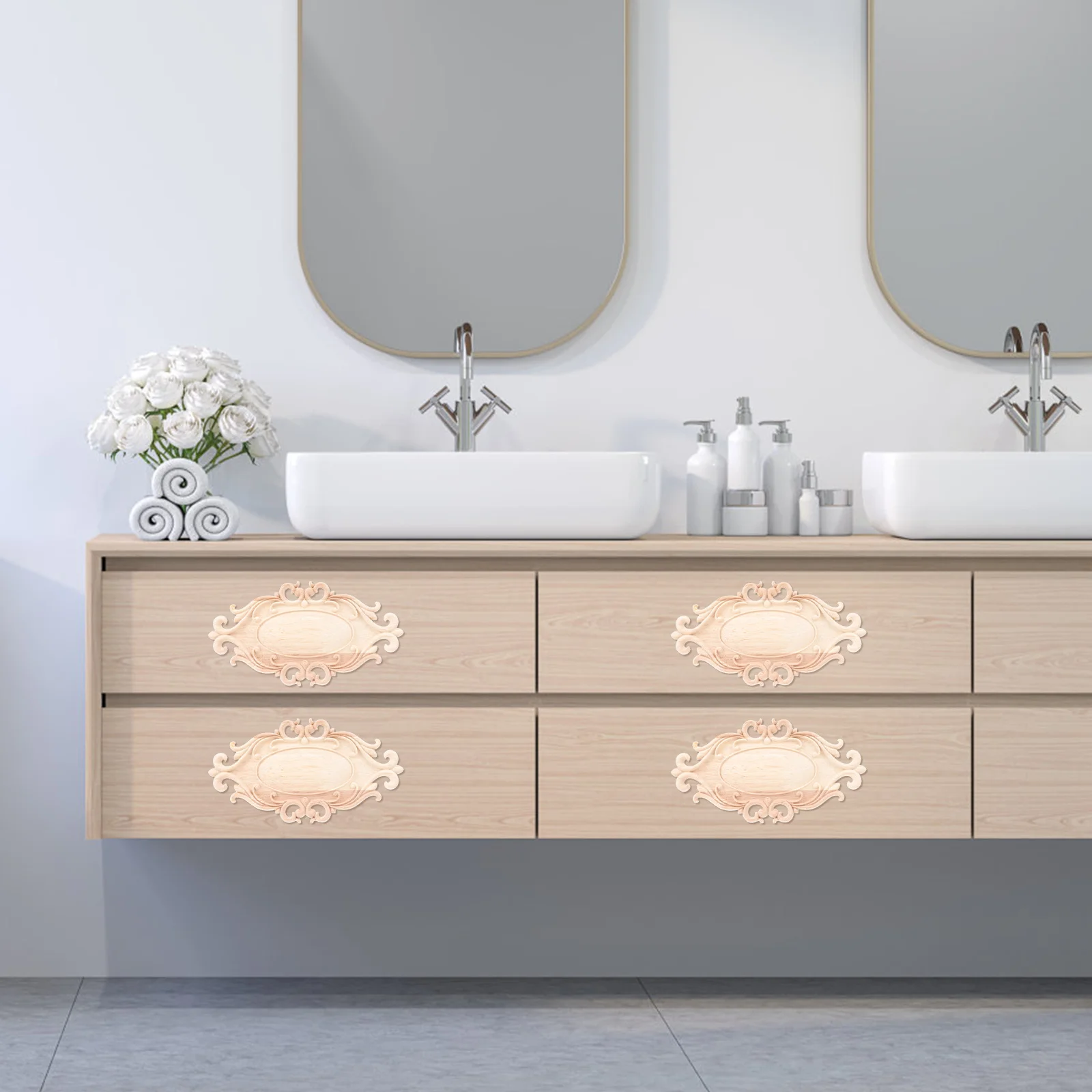 

1pcs European Style Wooden Carved Onlay Applique For Furniture Door Cabinet Decor Unpainted Diy Craft Embellishment Handicraft