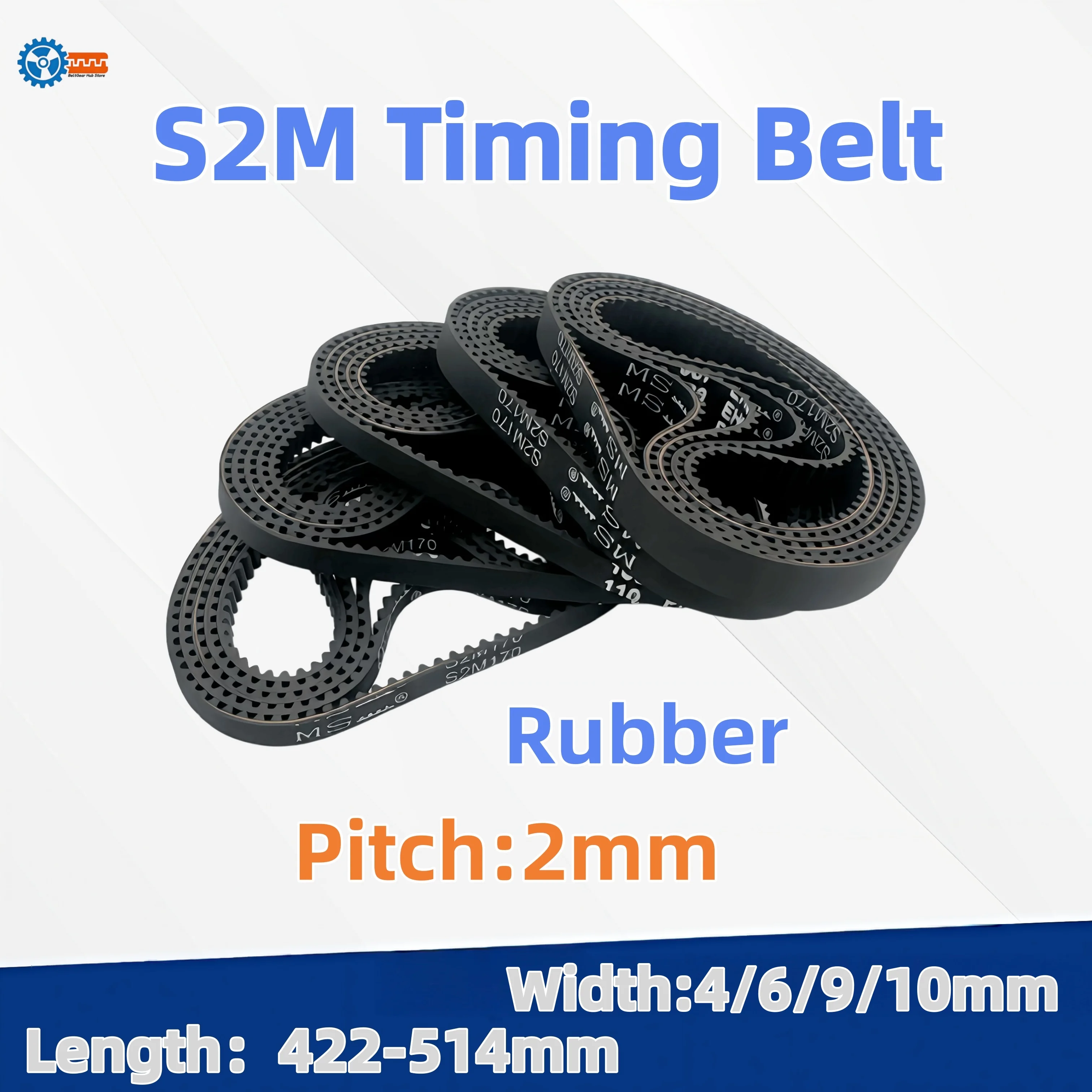 

S2M Rubber Timing Belt Length 422 424 426 430 436 438 446 464 480 486 492 500 514mm Width 4/6/9/10mm Synchronous Toothed Belt
