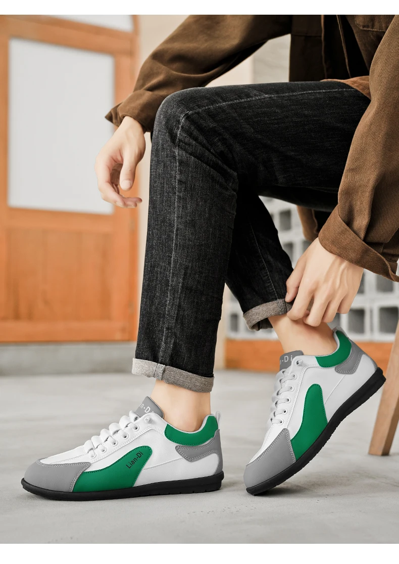 Niedrig geschnittene Herrenschuhe, große Größen, neue Frühlings- und Herbstmodelle, atmungsaktive Leder-Freizeitsportschuhe, weiche Sohle, rutschfest, Herren-Sneaker zum Autofahren. – Detail 18