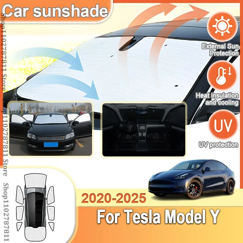 

Car Reflector Shade For Tesla Model Y 2021~2025 Visor Front Window Sunshade Heat Insulation Windshield Curtain Auto Accessories