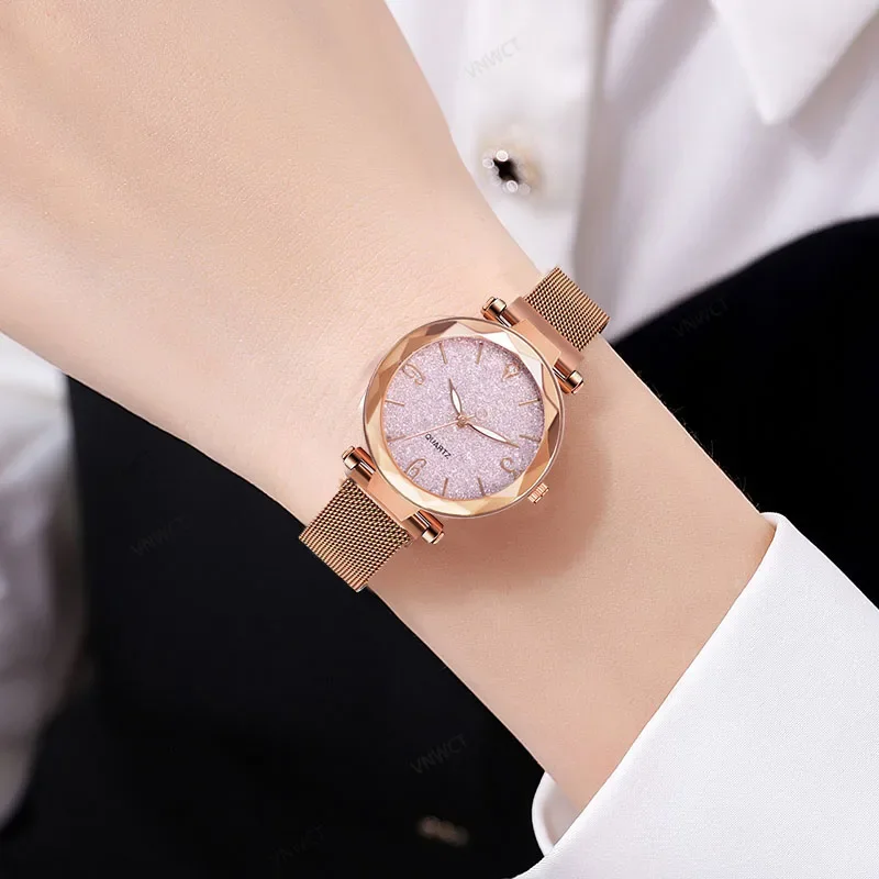 Women Watches Starry Sky Watch Fashion Heart-shaped Bracelet Gold Ladies Wristwatch Luxury Female Diamond Watch Set