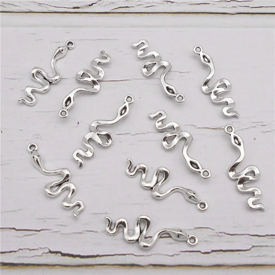 Julie Wang 20PCS Zinc Alloy Snake Charms Antique Silver Color Animal Pendant Necklace Bracelet Jewelry Making Accessory