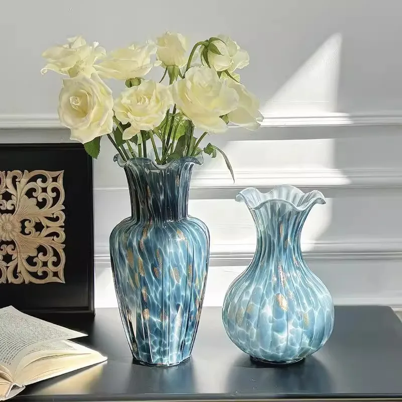 

High value medieval gold sprinkled glass vase light luxury high-end glass cabinet flower arrangement home decoration ornament