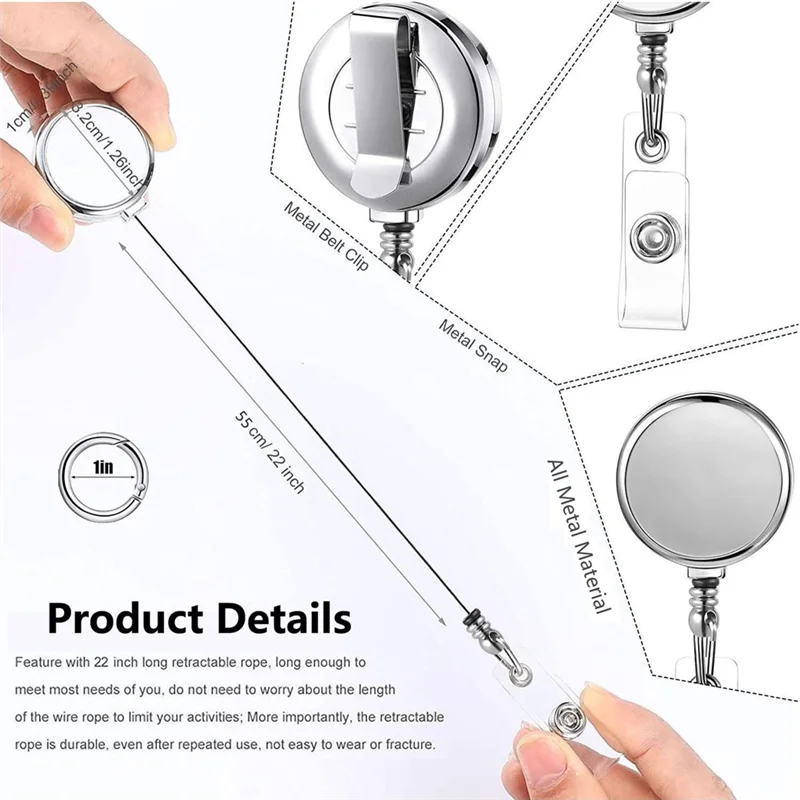 

Professional Badge Reel 2 Pack Heavy Duty Retractable Metal Badge Holder With Carabiner Belt Clip Key Ring For Name Card Keychai