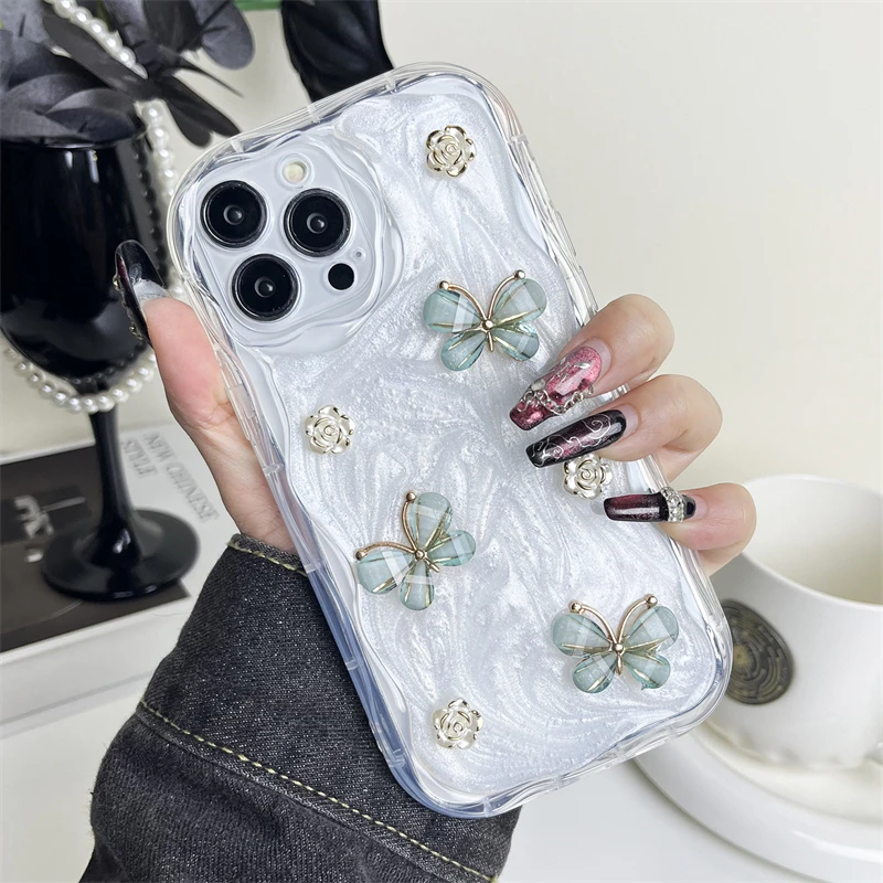 

INS 3D Glitter Butterfly Rose Flower Phone Case For Xiaomi Redmi K40 K30 K50 K60 Ultra Shockproof Soft Cover