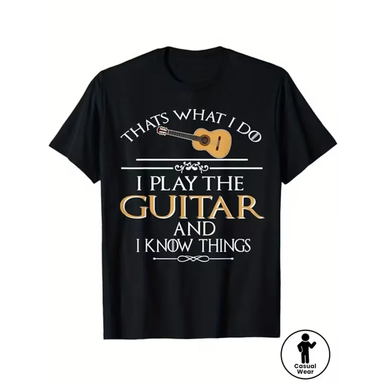 Mens 180G Soft Cotton Guitar Print T Shirt Music Themed Short Sleeve Round Neck Casual Summer Christmas Top With Graphic For Musicians Music Lovers