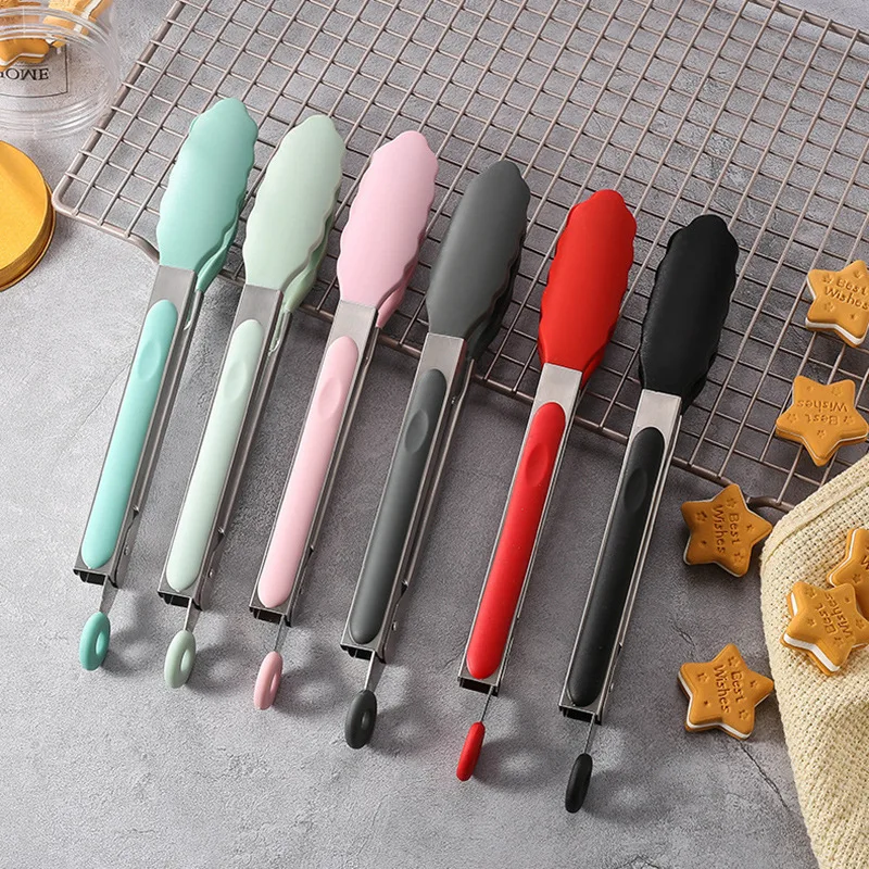 7/9/12inch Stainless Steel Food Clip BBQ Grill Steak Food Clip Silicone Non-slip Handle Bread Tong Party Kitchen Accessories