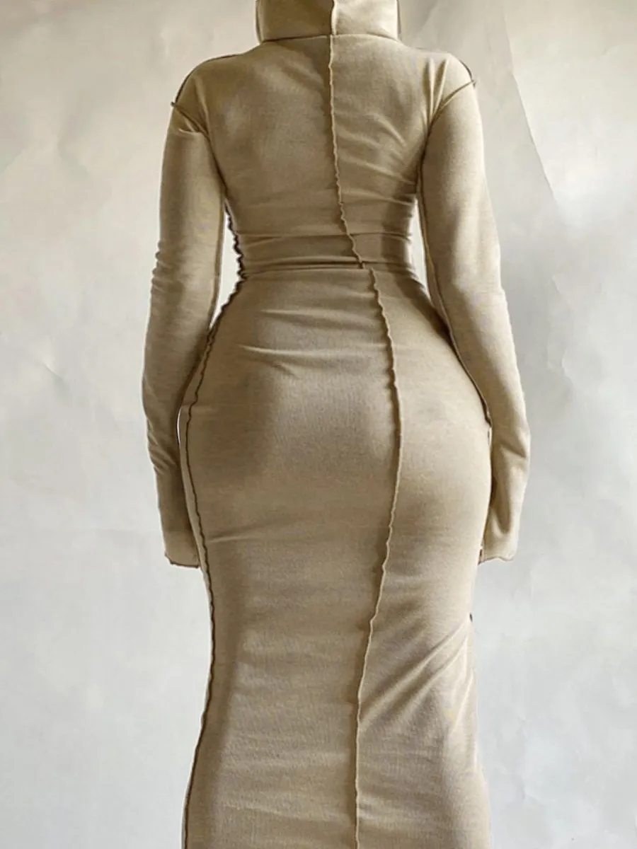 LW-vestido ajustado con capucha para mujer, ropa de calle de manga larga, de retazos, talla grande, otoño e invierno, 2022