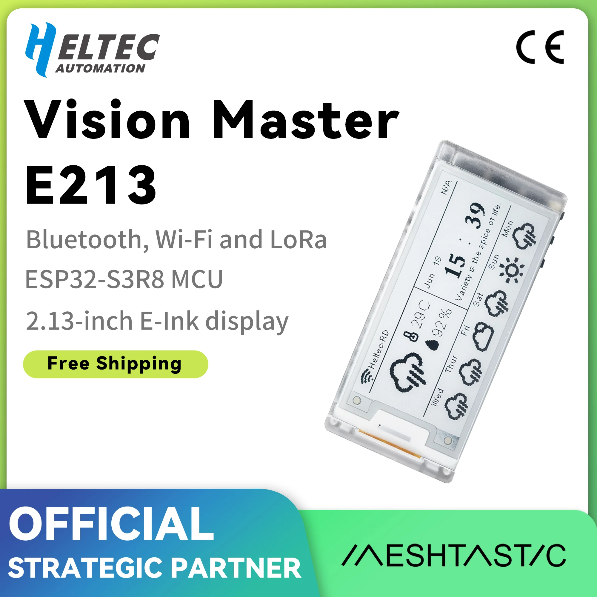 

Heltec Vision Master E213 Местластичный 2,13 дюйма Черный Белый E-Ink LoRa Arduino ESP32 Монитор для электронной бумаги WiFi BLE Ценник Низкая мощность