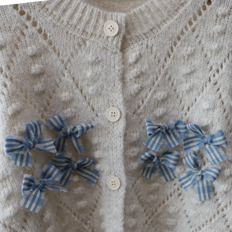 2025 Autumn/Winter New Round Neck Bow Knot Short Versatile Knit Cardigan Sweater for Women