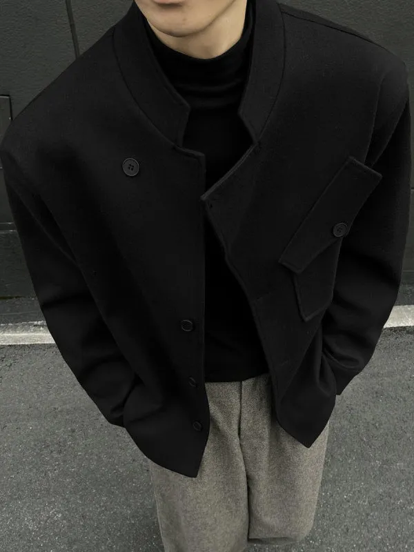 

Высококачественная шерстяная куртка мужская с воротником-стойкой, на боковых пуговицах, классический стиль, модный бренд, молодежная осенняя верхняя одежда