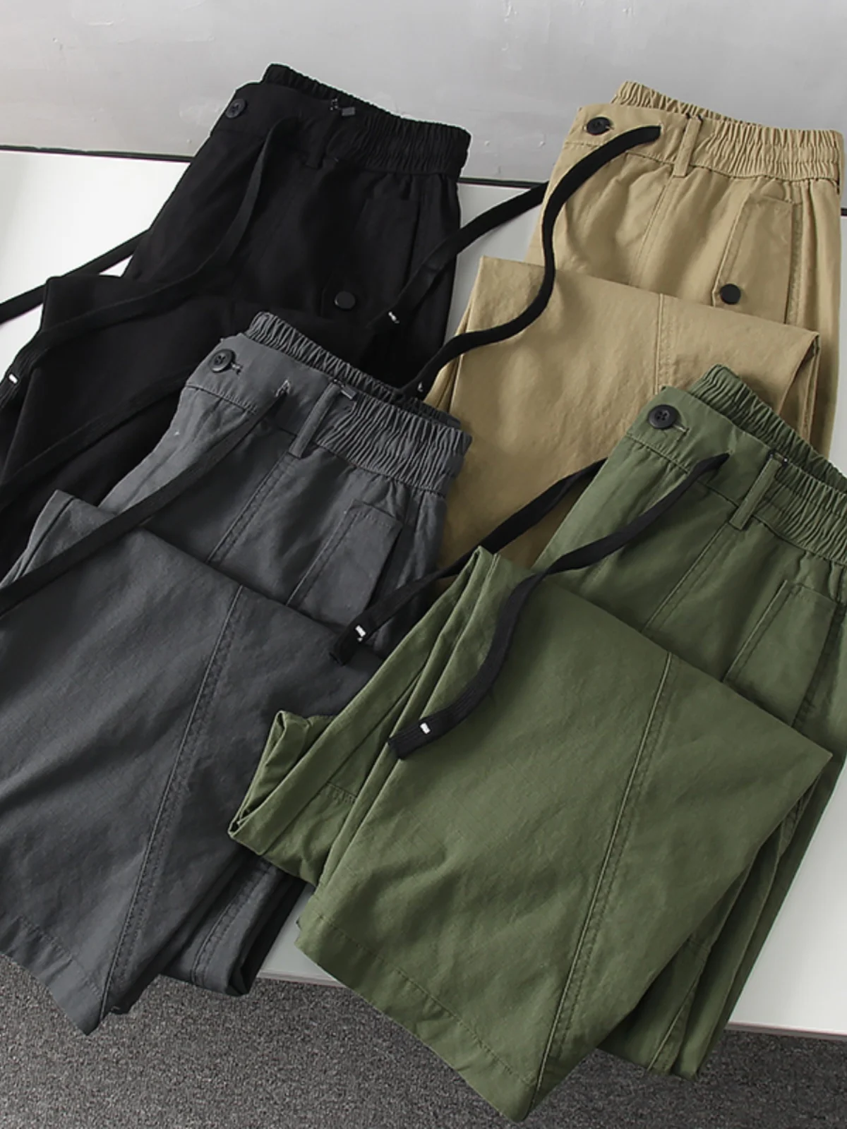 Retro Japanese Style Lightweight Breathable Loose Fit Casual Workwear Trousers Summer Thin Pants Straight Leg Long Trousers