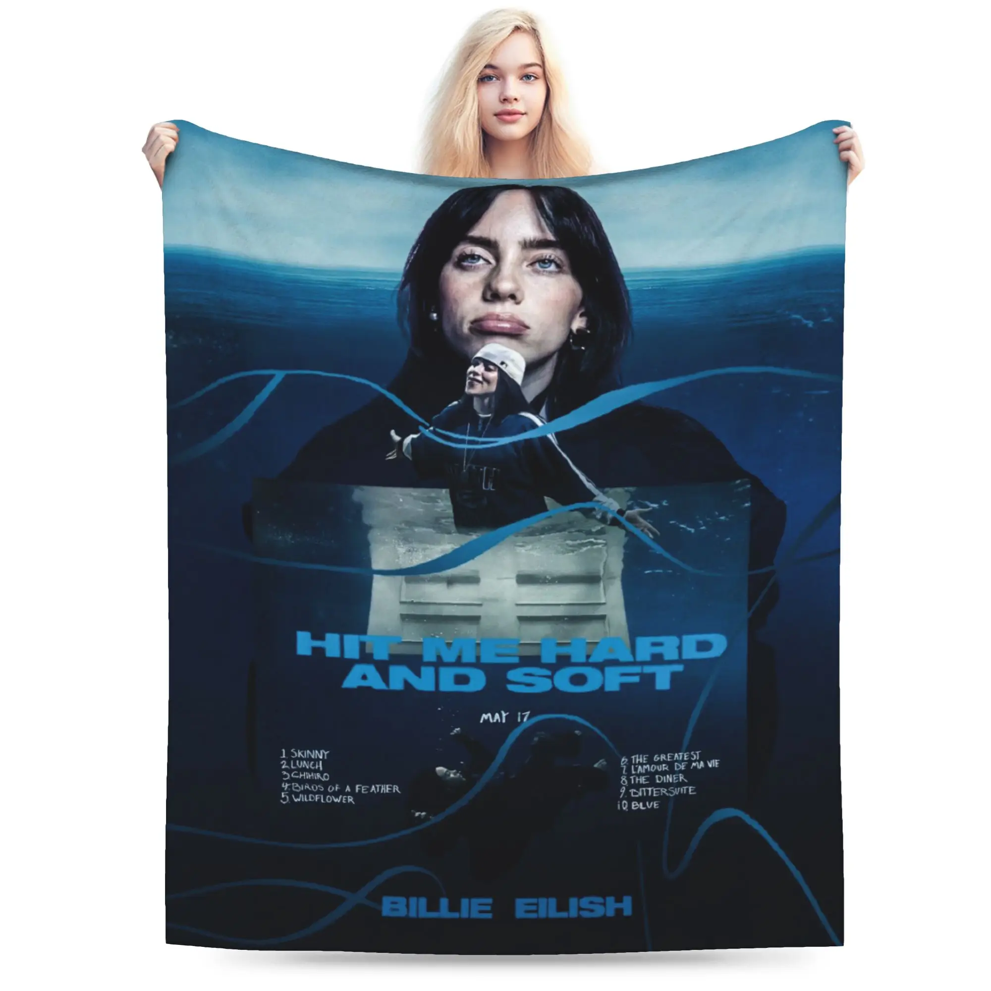 B-Billies E-Eilishing hit me hard and soft  Blanket Fleece  Cozy Super Soft Throw Blanket for Bed Rug Piece