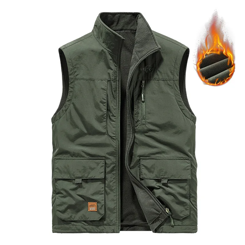 2022 Men's asual lush Double-sided Vest Multi Pocket Warm Vest Coat In Autumn And Winter