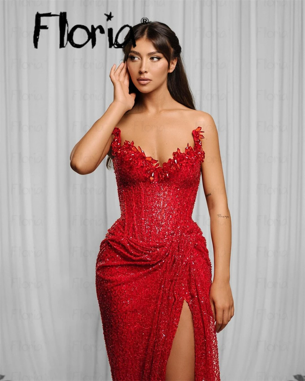 Floria Women\'s Prom Dresses Red Sexy Sequins Sleeveless Floor Length Dress Elegant Bridesmaid Evening Dress Party Gowns 2025