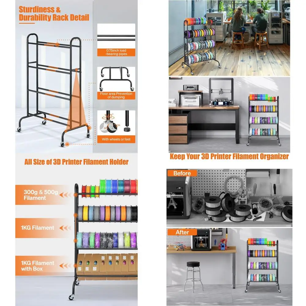 

Стеллаж для хранения иллюментов 3D-принтера — 4-х уровневая сверхмощная металлическая полка, держатель катушки ilaments или PLA/ABS/TPU, организованный или 3D-печать St