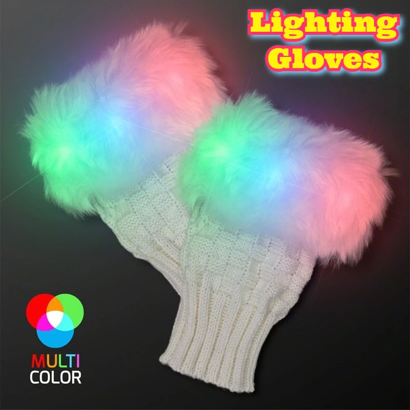 ถุงมือถักเรืองแสง LED สำหรับงานปาร์ตี้ฮาโลวีน คริสต์มาส หลากสี แฟลช แฮนด์แวร์ งานเรฟแดนซ์ การแสดง คอสเพลย์
