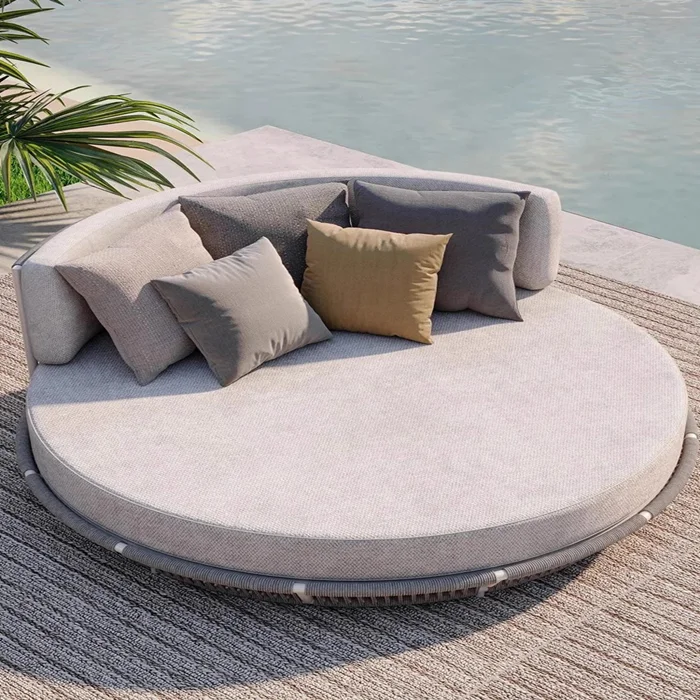 Outdoor bed rattan lounge chair swimming pool waterproof and sun-proof beach sunshade big round bed hotel B&B balcony round sofa